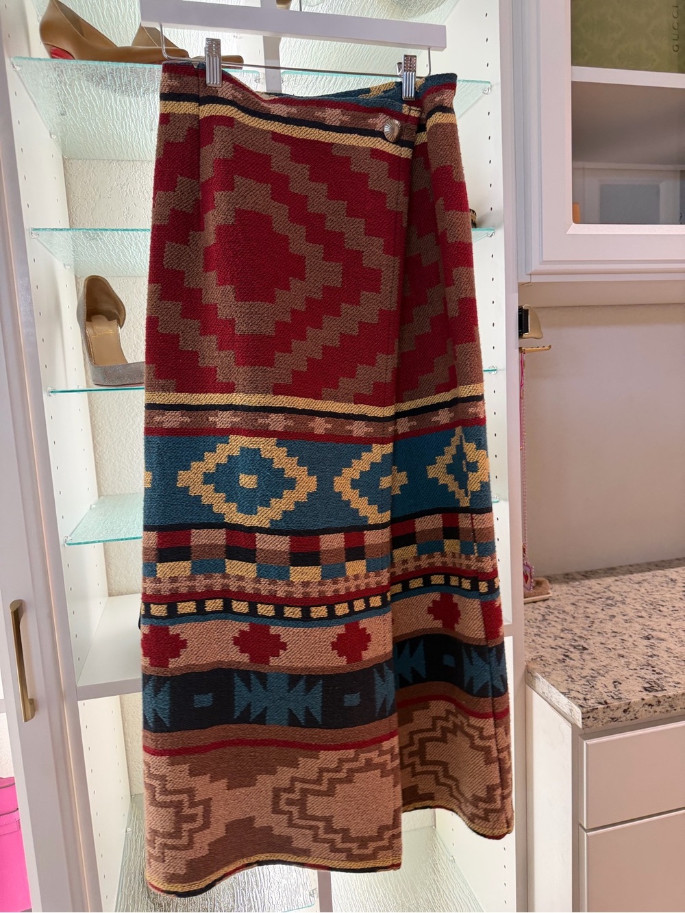 Double D Ranch Geometric Maxi Skirt in Red, Teal & Tan